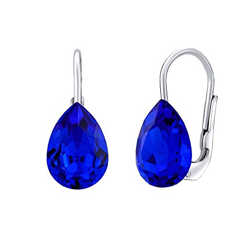 SILVEGO Damen Ohrringe aus 925 Sterling Silber mit Swarovski Crystals Tropfen Ohrringe Dunkelblau von SILVEGO