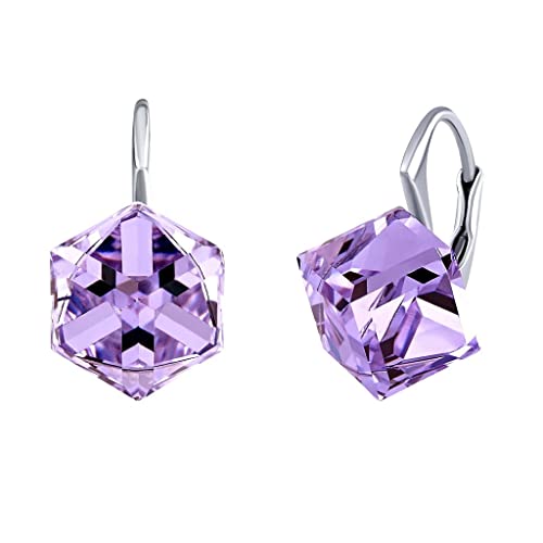 SILVEGO Damen Ohrringe aus 925 Sterling Silber mit Swarovski Crystals Würfel Violett von SILVEGO