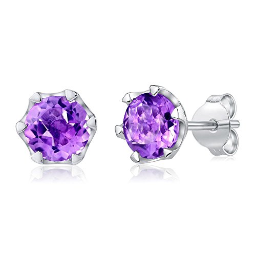 SILVEGO Damen Ohrringe aus 925 Sterling Silber mit echtem Amethyst 6 mm Ohrstecker von SILVEGO