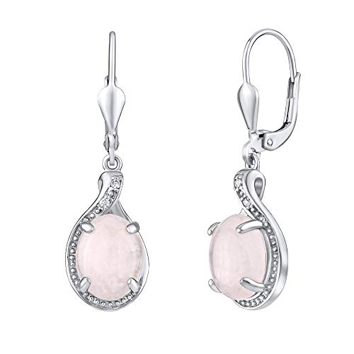 SILVEGO Damen Ohrringe aus 925 Sterling Silber mit echtem Rosenquarz von SILVEGO