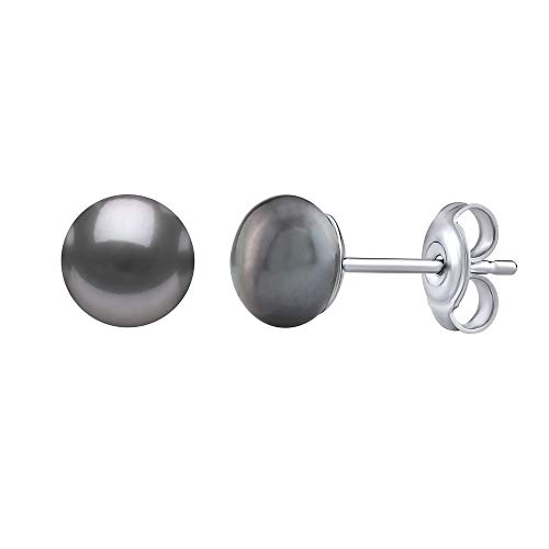 SILVEGO Damen Ohrringe aus 925 Sterling Silber mit schwarzer Perle in Farbe Tahiti Ohrstecker 6 mm von SILVEGO