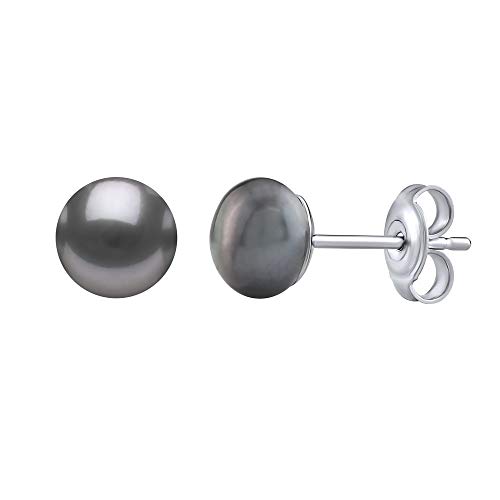 SILVEGO Damen Perlenohrringe - 925 Sterling Silber, hypoallergene Ohrstecker schwarze Süßwasserperlen in Farbe Tahiti, Silber rhodiniert, nickelfrei von SILVEGO