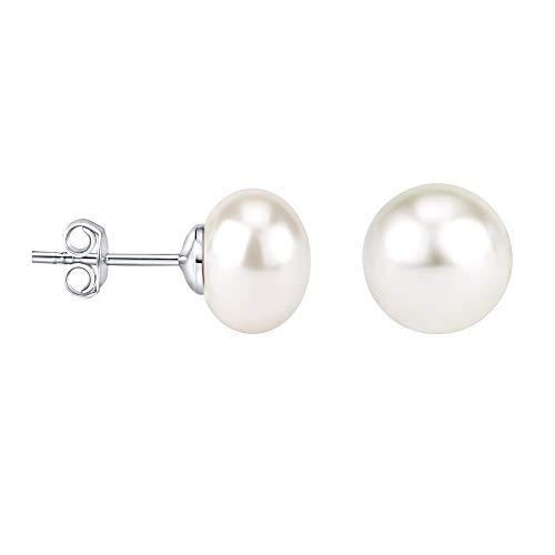 SILVEGO Damen Perlenohrringe 925 Sterling Silber, hypoallergene Ohrstecker, weiße Süßwasserperlen, hohe Qualität, Silber rhodiniert nickelfrei von SILVEGO