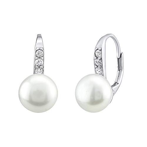 SILVEGO Damen Ohrringe aus 925 Sterling Silber mit weißer Perle und Zirkonia von SILVEGO