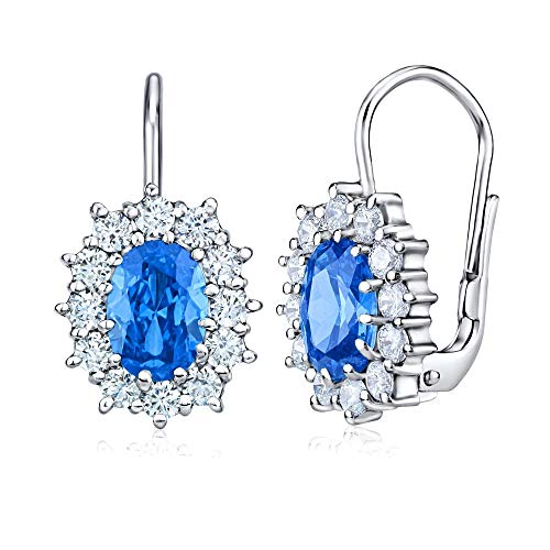 SILVEGO Damen Ohrringe aus 925 Sterling Silber mit klaren und blauen Swarovski Zirconia Oval von SILVEGO