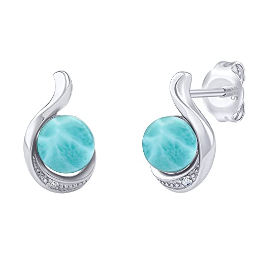 SILVEGO Damen Ohrringe aus 925 Sterling Silber mit natürlichem Larimar und Brilliance Zirconia von SILVEGO