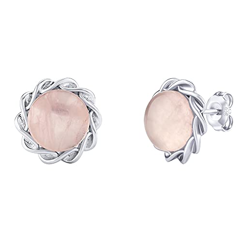 SILVEGO Damen Ohrringe aus 925 Sterling Silber mit natürlichem Rosenquarz Blumen Ohrstecker von SILVEGO