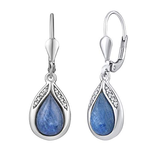 SILVEGO Damen Ohrringe aus 925 Sterling Silber mit natürlichem blauem Kyanit Ohrhänger 10 x 32 mm von SILVEGO