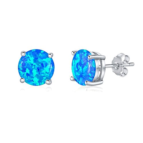 SILVEGO Damen Ohrringe aus 925 Sterling Silber mit synthetischem blauem Opal Ohrstecker von SILVEGO