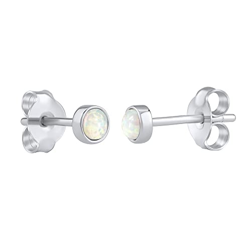 SILVEGO Damen Ohrringe aus 925 Sterling Silber mit weißem synthetischem Opal Ohrstecker 4 mm von SILVEGO