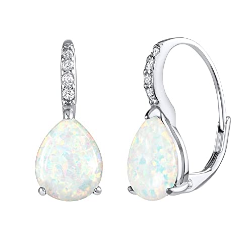 SILVEGO Damen Ohrringe aus 925 Sterling Silber mit weißem synthetischem Opal und Zirkonia von SILVEGO