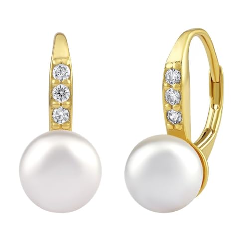 SILVEGO Damen Ohrringe aus 925 Sterling Silber vergoldet Perlenohrringe mit Swarovski Crystals und Zirkonia von SILVEGO