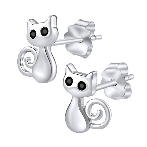 SILVEGO Damen Ohrstecker aus 925 Sterling Silber Katze von SILVEGO