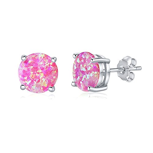 SILVEGO Damen Ohrstecker aus 925 Sterling Silber mit rosa synthetischem Opal von SILVEGO