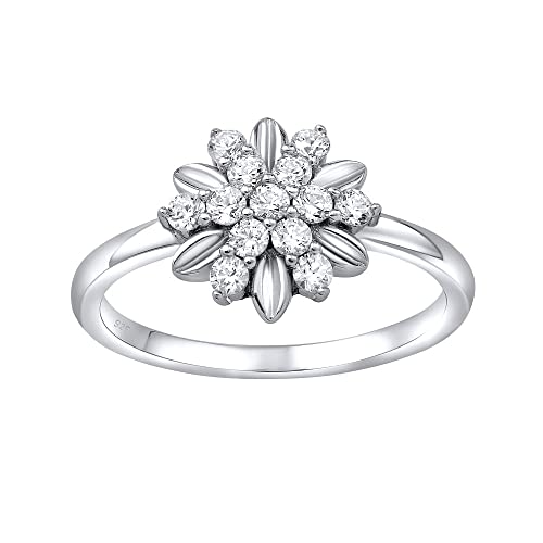 SILVEGO Damen Ring aus 925 Sterling Silber Blume mit Swarovski Zirconia von SILVEGO