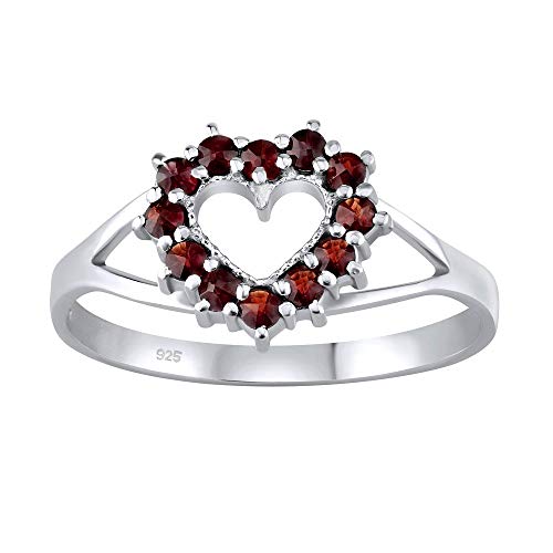 SILVEGO Damen Ring aus 925 Sterling Silber Herz mit echtem Granat von SILVEGO