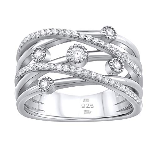 SILVEGO Damen Ring aus 925 Sterling Silber Mehrreihig mit Zirkonia von SILVEGO