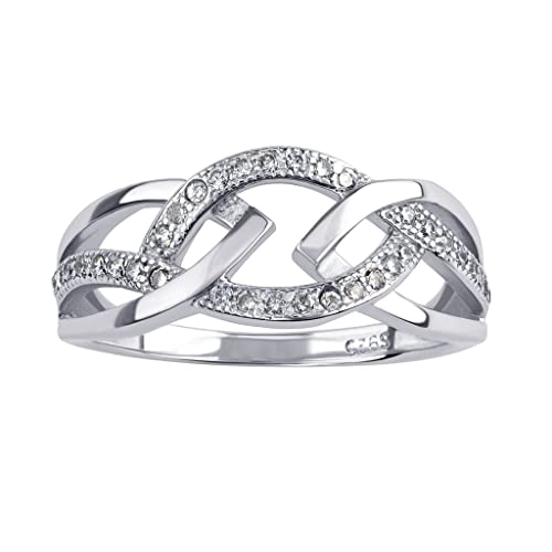 SILVEGO Damen Ring aus 925 Sterling Silber mit Zirconia Geflochten von SILVEGO