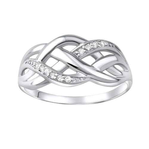 SILVEGO Damen Ring aus 925 Sterling Silber mit Zirkonia geflochtener Ring von SILVEGO