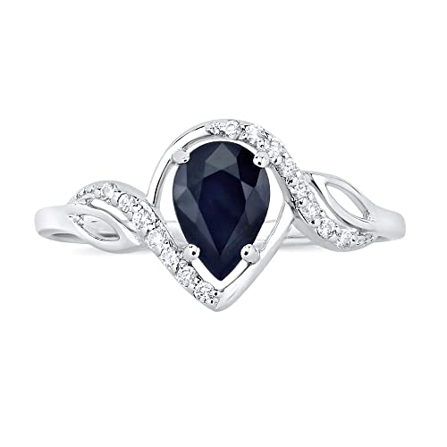 SILVEGO Damen Ring aus 925 Sterling Silber mit echtem dunkelblauem Saphir und Zirconia von SILVEGO