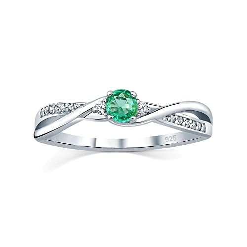 SILVEGO Damen Ring aus 925 Sterling Silber mit echtem grünem Smaragd und Brilliance Zirconia von SILVEGO
