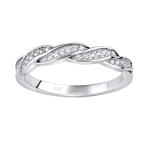 SILVEGO Damen Ring aus 925 Sterling Silber mit klaren Zirkonia Flechtmuster von SILVEGO