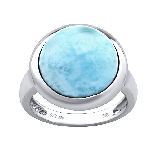 SILVEGO Damen Ring aus 925 Sterling Silber mit natürlichem Larimar 15 mm von SILVEGO