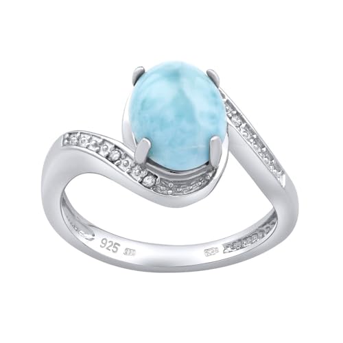 SILVEGO Damen Ring aus 925 Sterling Silber mit natürlichem Larimar von SILVEGO
