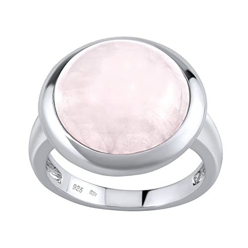 SILVEGO Damen Ring aus 925 Sterling Silber mit natürlichem Rosenquarz 15 mm von SILVEGO