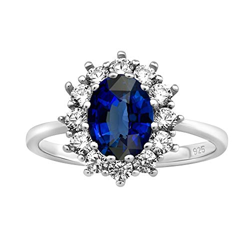 SILVEGO Damen Ring aus 925 Sterling Silber mit synthetischem Saphir Ring der Prinzessin Kate von SILVEGO