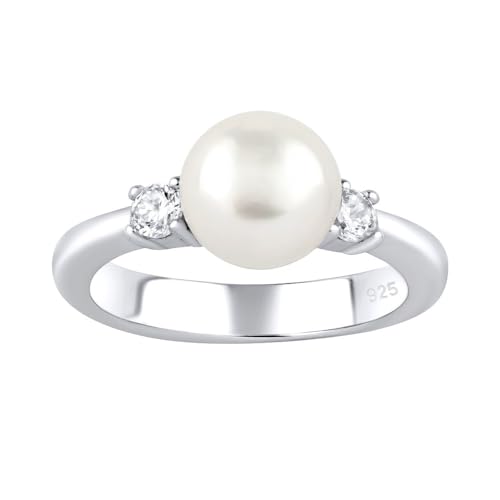 SILVEGO Damen Ring aus 925 Sterling Silber mit weißer Perle und Zirkonia von SILVEGO