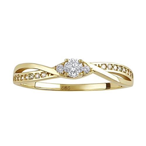 SILVEGO Damen Ring aus Gelbgold 14 Karat 585 Brilliance Zirconia Verlobungsring (59 (18.8)) von SILVEGO