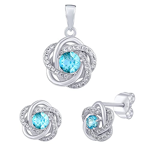 SILVEGO Damen Schmuck-Set aus 925 Sterling Silber Blume mit echtem blauem Topas Swiss und Zirconia von SILVEGO