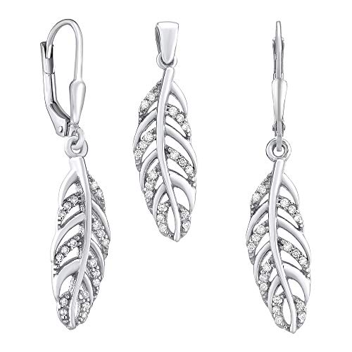 SILVEGO Damen Schmuck-Set aus 925 Sterling Silber Feder mit klaren Zirkonia von SILVEGO