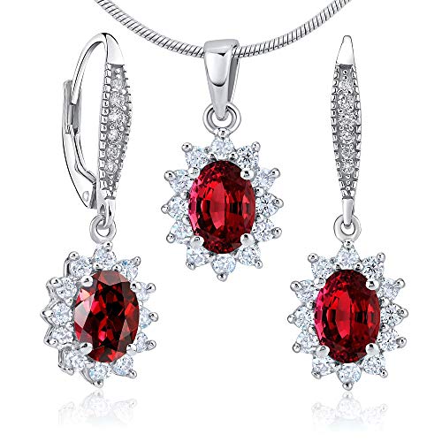 SILVEGO Damen Schmuck-Set aus 925 Sterling Silber Ohrringe und Anhänger mit Kristall in Farbe Rubin von SILVEGO