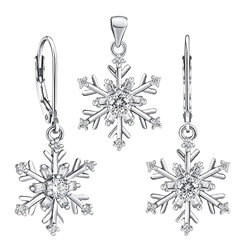 SILVEGO Damen Schmuck-Set aus 925 Sterling Silber Schneeflocke Ohrringe und Anhänger von SILVEGO