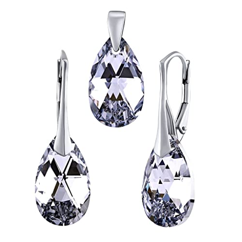 SILVEGO Damen Schmuck-Set aus 925 Sterling Silber Tropfen mit Swarovski Crystals Farbe Argent von SILVEGO