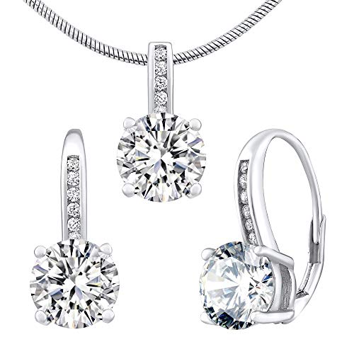 SILVEGO Damen Schmuck-Set aus 925 Sterling Silber mit Zirkonia Ohrringe und Anhänger 8 mm von SILVEGO