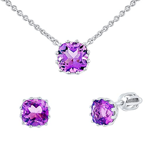 SILVEGO Damen Schmuck-Set aus 925 Sterling Silber mit echtem Amethyst - Ohrstecker und Halskette von SILVEGO