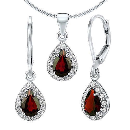 SILVEGO Damen Schmuck-Set aus 925 Sterling Silber mit echtem Granat von SILVEGO