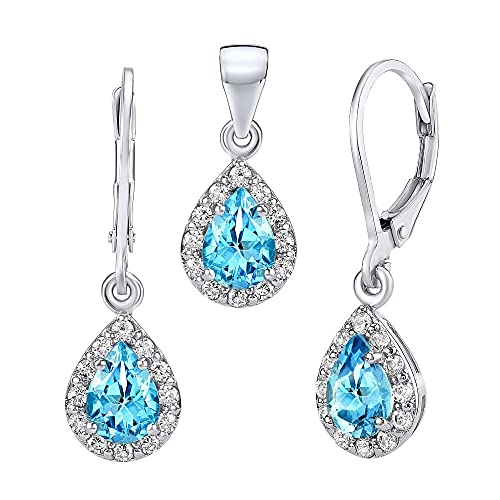 SILVEGO Topas Schmuck Set aus 925 Sterling Silber mit echtem Topas Swiss Ohrringe und Anhänger von SILVEGO