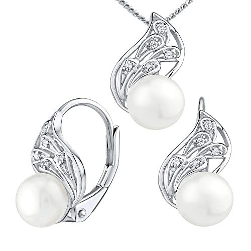 SILVEGO Damen Schmuck-Set aus 925 Sterling Silber mit echter weißer Perle auf Blattmotiv von SILVEGO