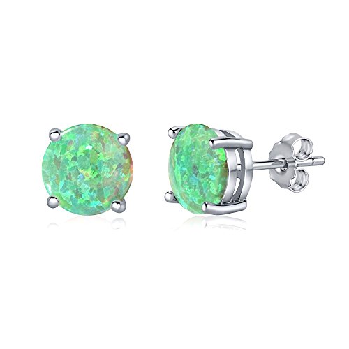 SILVEGO Damen Ohrringe aus 925 Sterling Silber mit grünem synthetischem Opal Ohrstecker 8 mm von SILVEGO