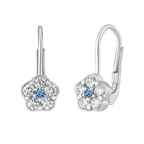 SILVEGO Mädchen Ohrringe aus 925 Sterling Silber mit Swarovski Zirconia Blume Blau von SILVEGO