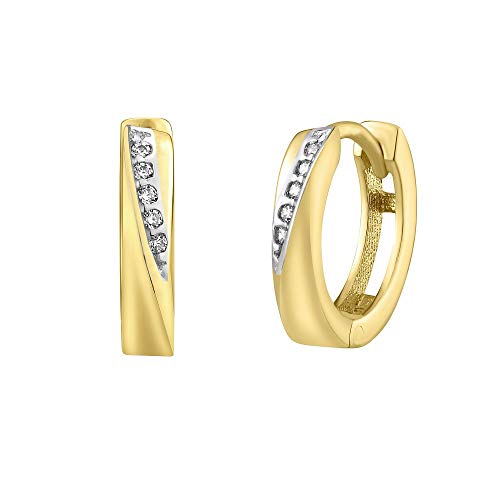 SILVEGO QRG548 Damen-Ohrringe Gelbgold 585/1000 Creolen mit klaren Zirkonia, Gelbgold, Zirkonia von SILVEGO