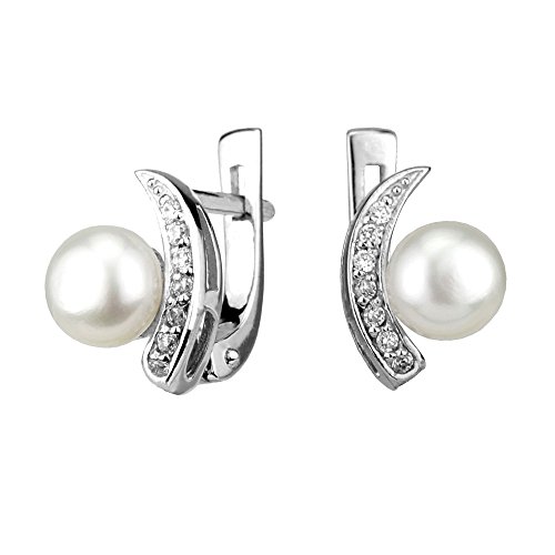 SILVEGO Silberohrringe ADELINA mit echter weißer Perle 925 Sterling Silber von SILVEGO