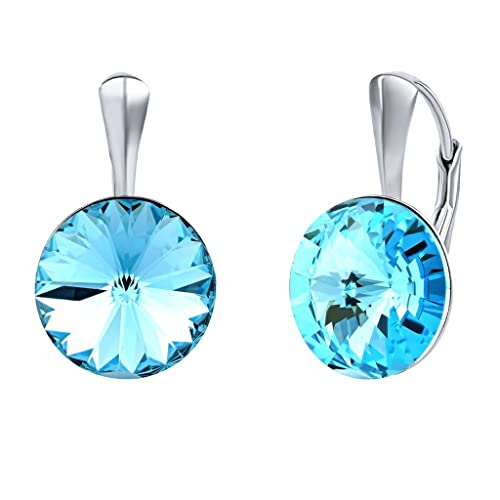 SILVEGO Damen Ohrringe mit blauem Kristall Swarovski® Aquamarine 12 mm Silber 925 von SILVEGO