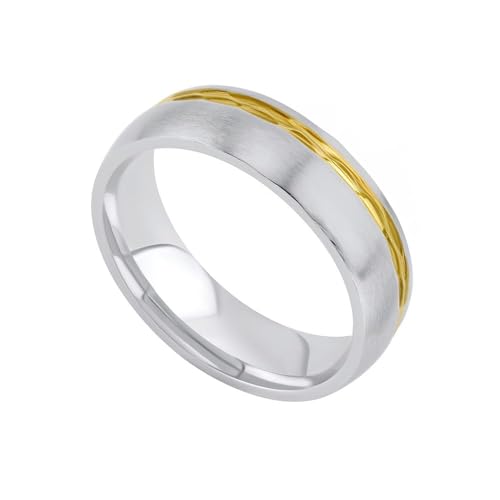 SILVEGO Unisex Ehering aus Edelstahl mit vergoldeter Linie von SILVEGO