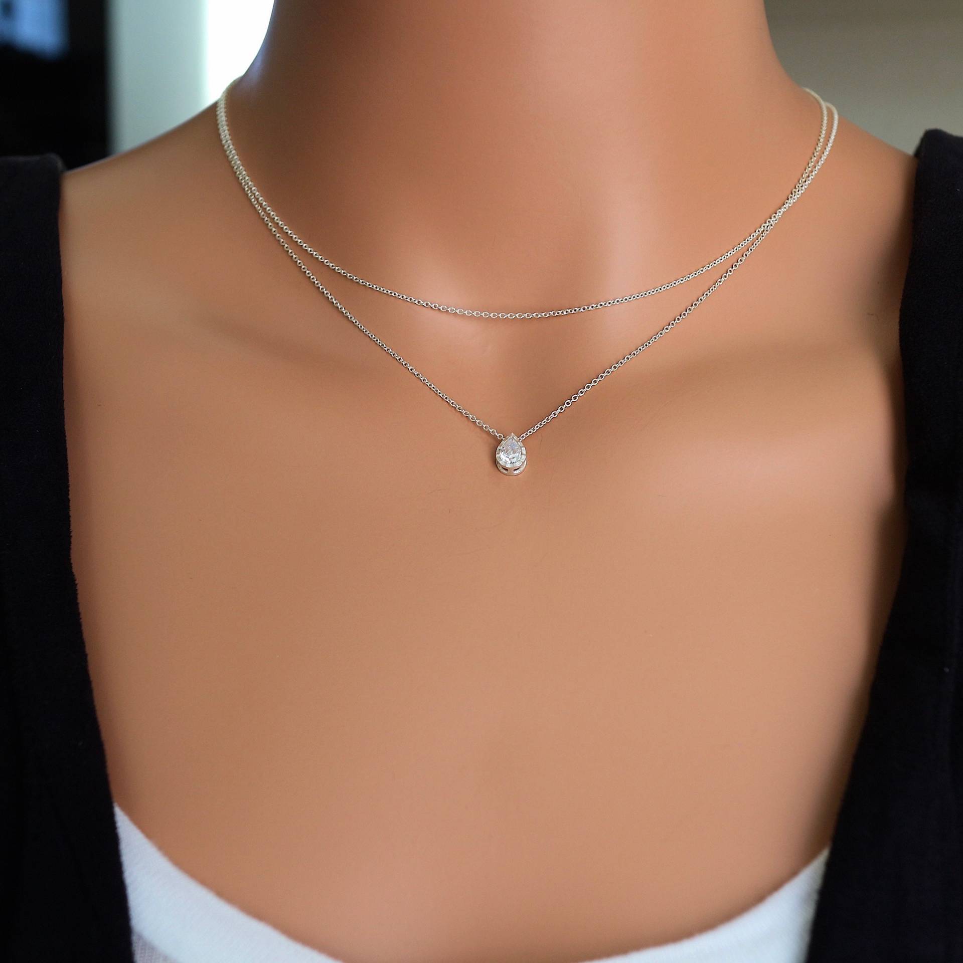 Zweireihige Teardrop Cz Halskette Zierliche Halsketten Set von SILVERCUPstudio