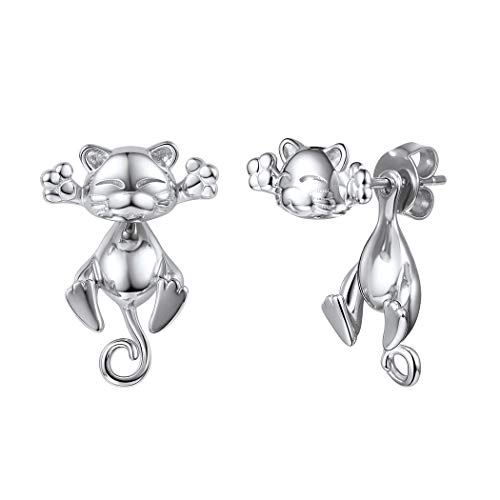 SILVERCUTE Damen Ohrring 925er Sterlingsilber Katze Glückskatze Ohrstecker Maneki-neko Tier Schmuck Glücksbringer Geschenk für Mädchen Tochter Freundin von SILVERCUTE